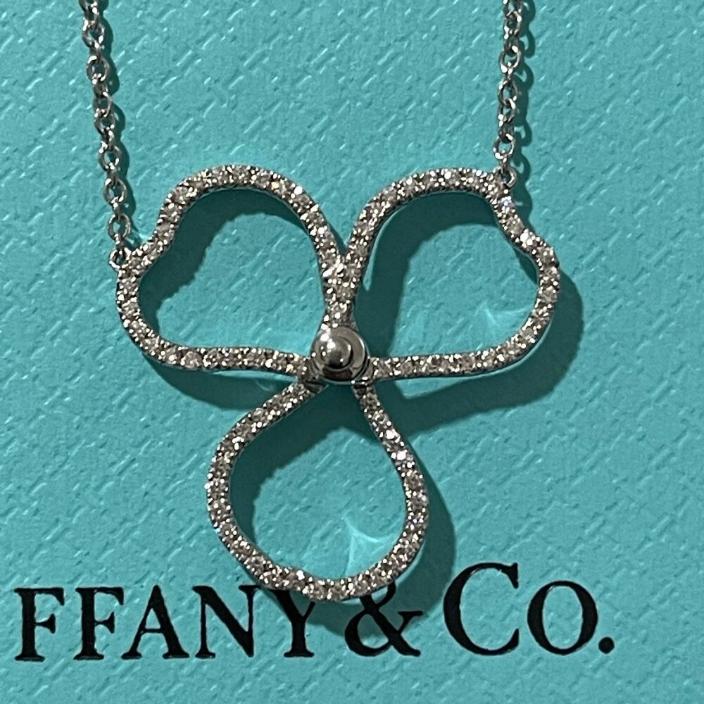 Tiffany & Co Platinum Open PAPER FLOWER Pendant Chain Necklace LARGE Version